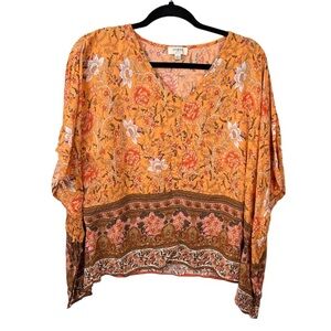 Umgee Orange and Brown Women’s Boho Poncho Fly Away Top, Size Small
